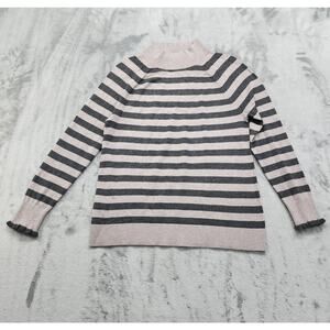 Loft Petites Sweater Womens Size SP Black Gray Striped Mock Neck Ruffle Sleeve
